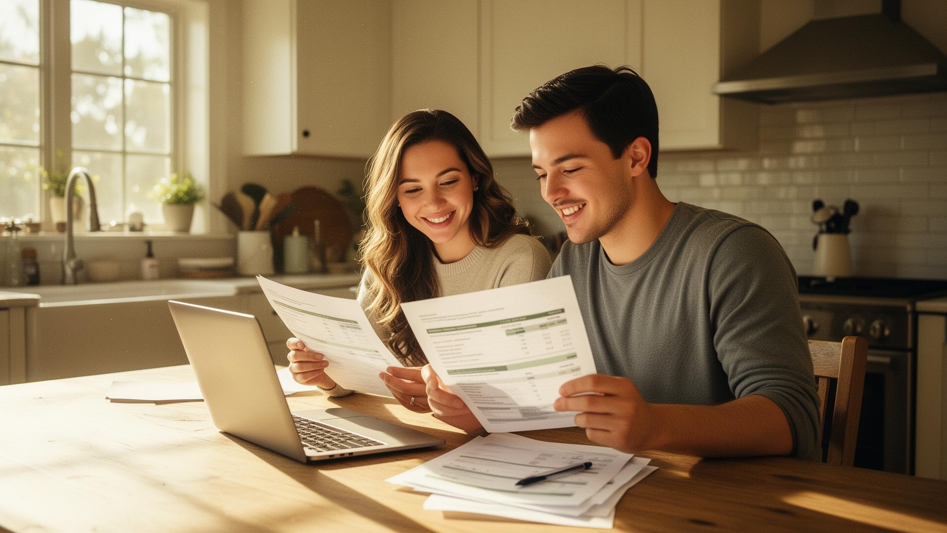 Couple reviewing their life insurance options at the kitchen table